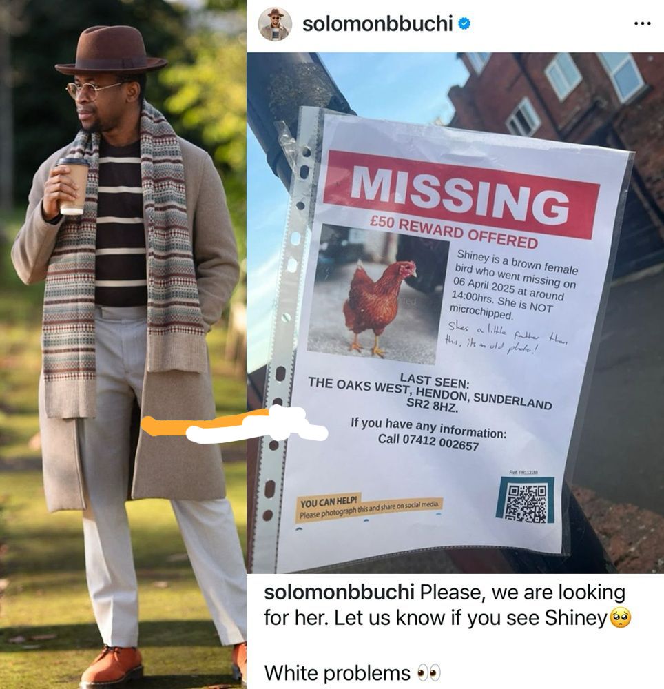 “White Problems”: Solomon Buchi Reacts to Missing Chicken Poster in England with £50 Reward