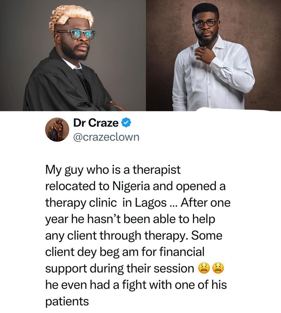 “Therapy No Be Hustle?” – Nigerian Celebrity Dr. Craze Tells Shocking Story of Therapist Friend’s Tough Reality in Lagos