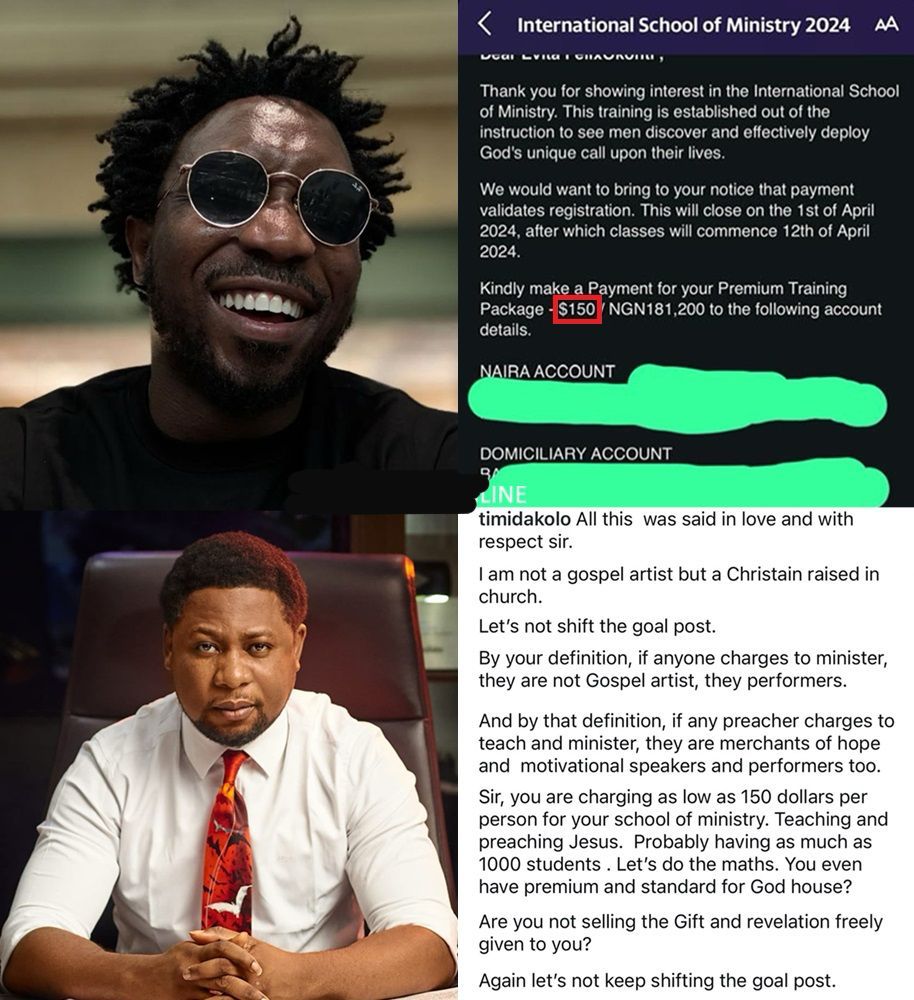 Timi Dakolo Calls Out Pastor Femi Lazarus Over $150 Ministry School Fee Controversy