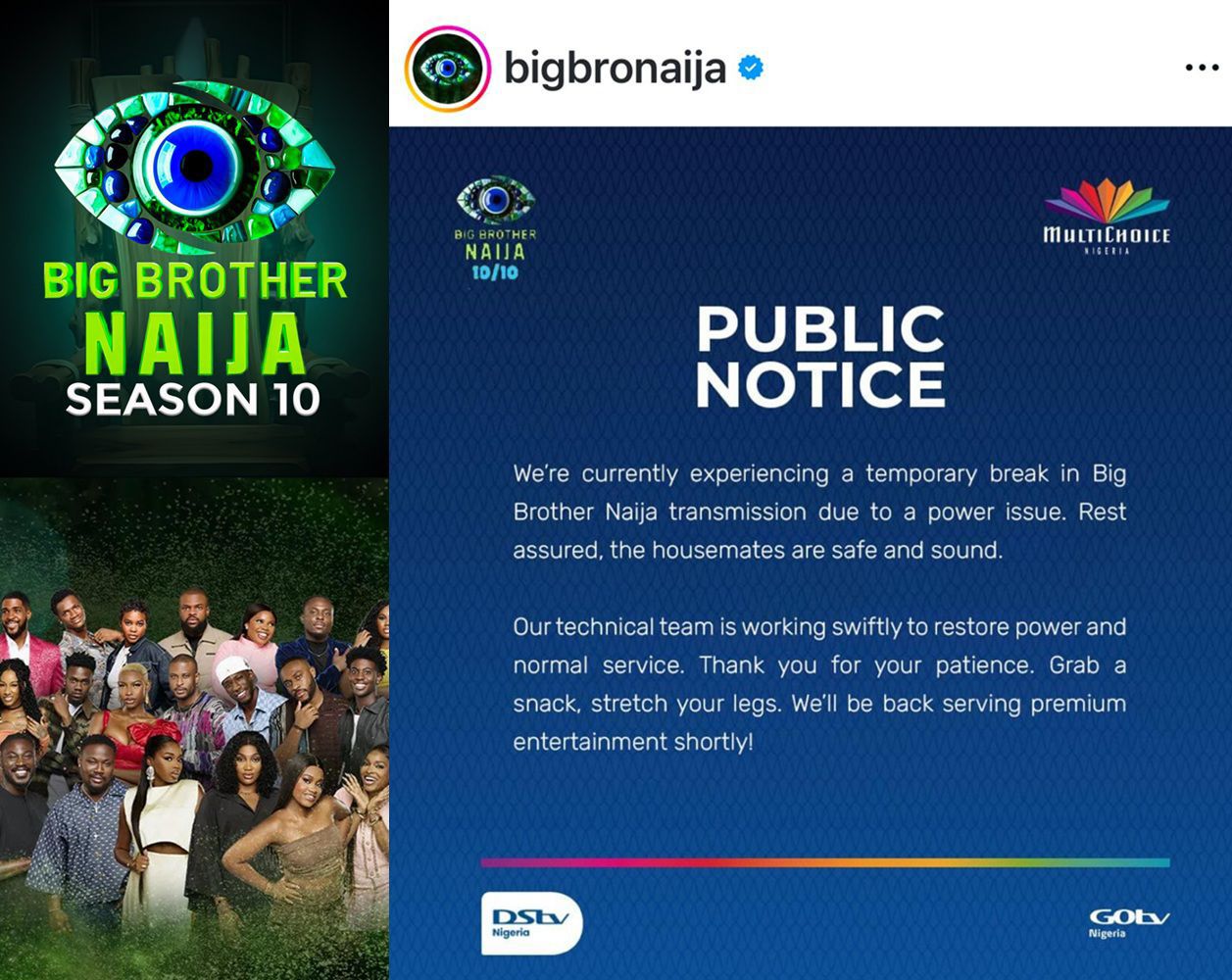 BBNaija Fans Panic as Show Confirms Temporary Break in Transmission Due to Power Issues but Assures Housemates Are Safe and Sound