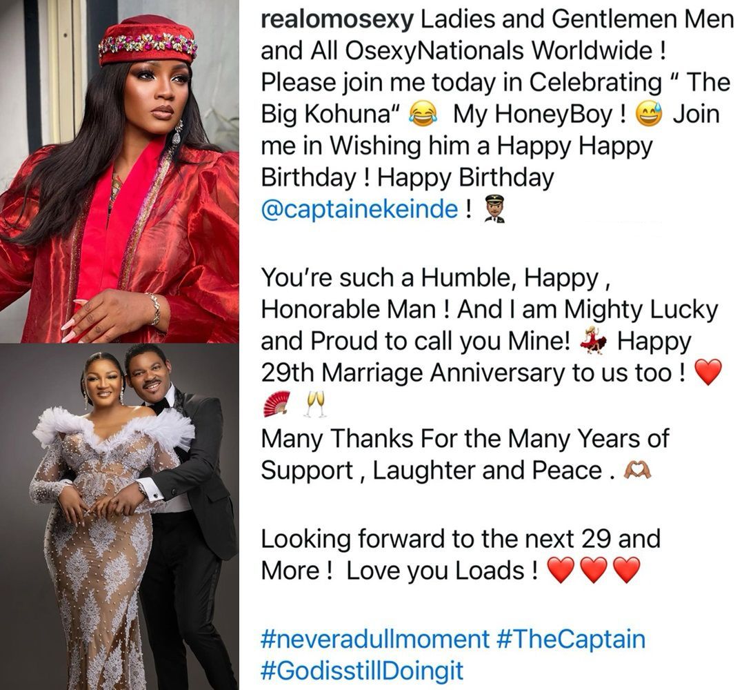 Omotola Jalade-Ekeinde Celebrates Husband's Birthday and Their 29th Wedding Anniversary