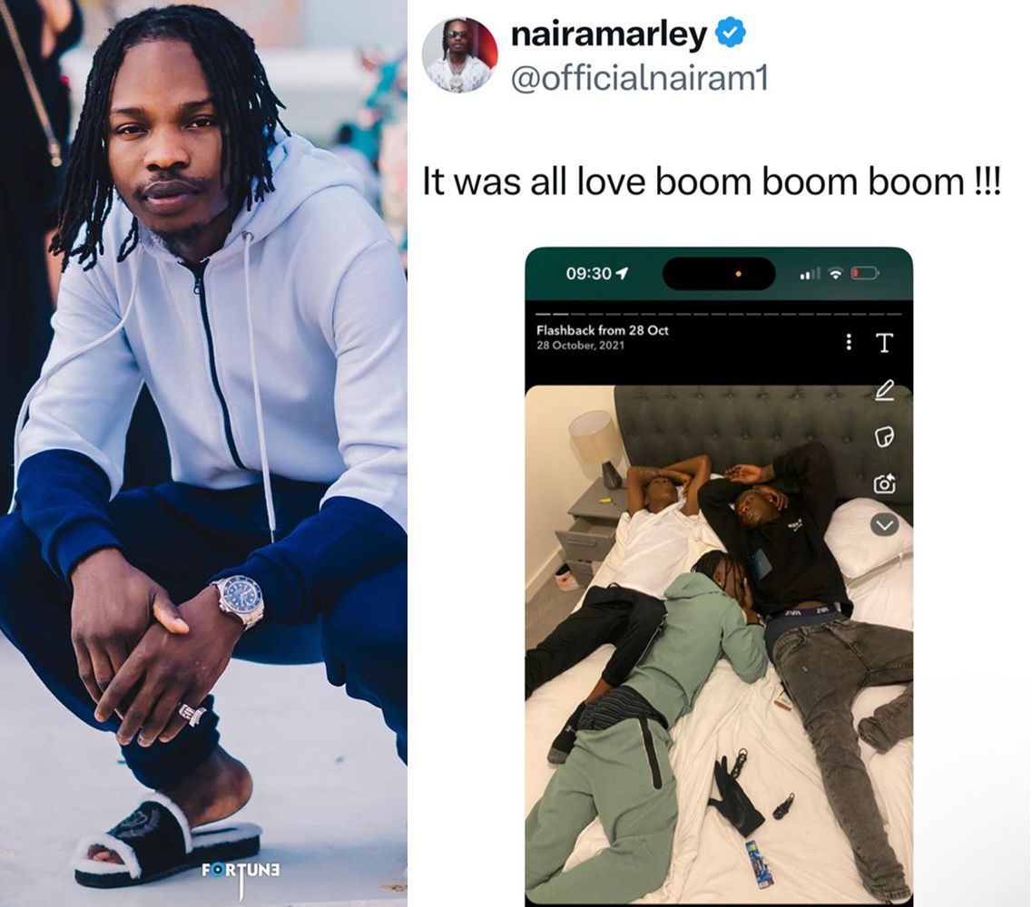 “It Was All Love” – Naira Marley Breaks Silence With Emotional Throwback Photo Of Him, Zinoleesky And Late Mohbad On The Same Bed