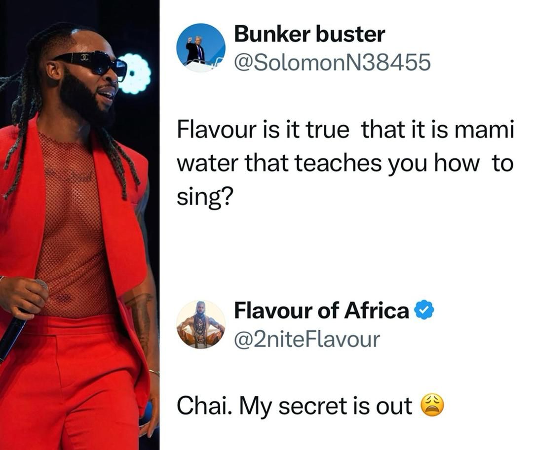 “My Secret Is Out”: Flavour Sparks Laughter with Witty Reply to Fan’s ‘Mami Water’ Question
