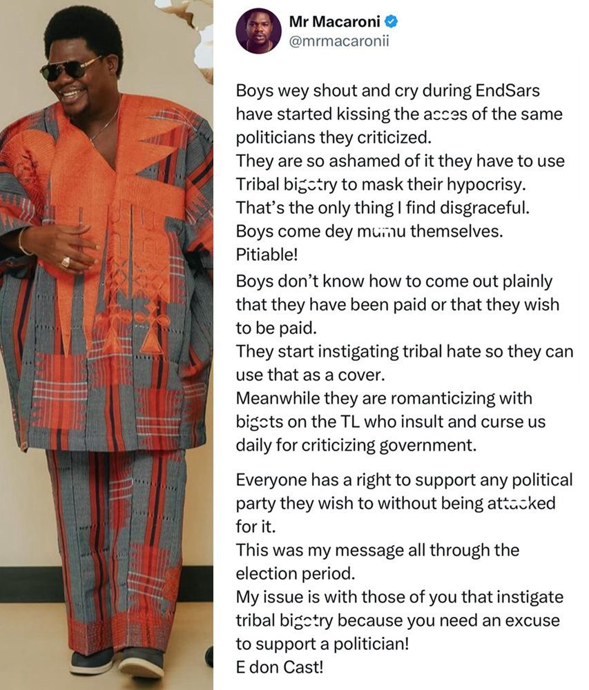 Edon Cast: Mr Macaroni Slams EndSARS Protesters Turned Political Hypocrites in Fiery Rant