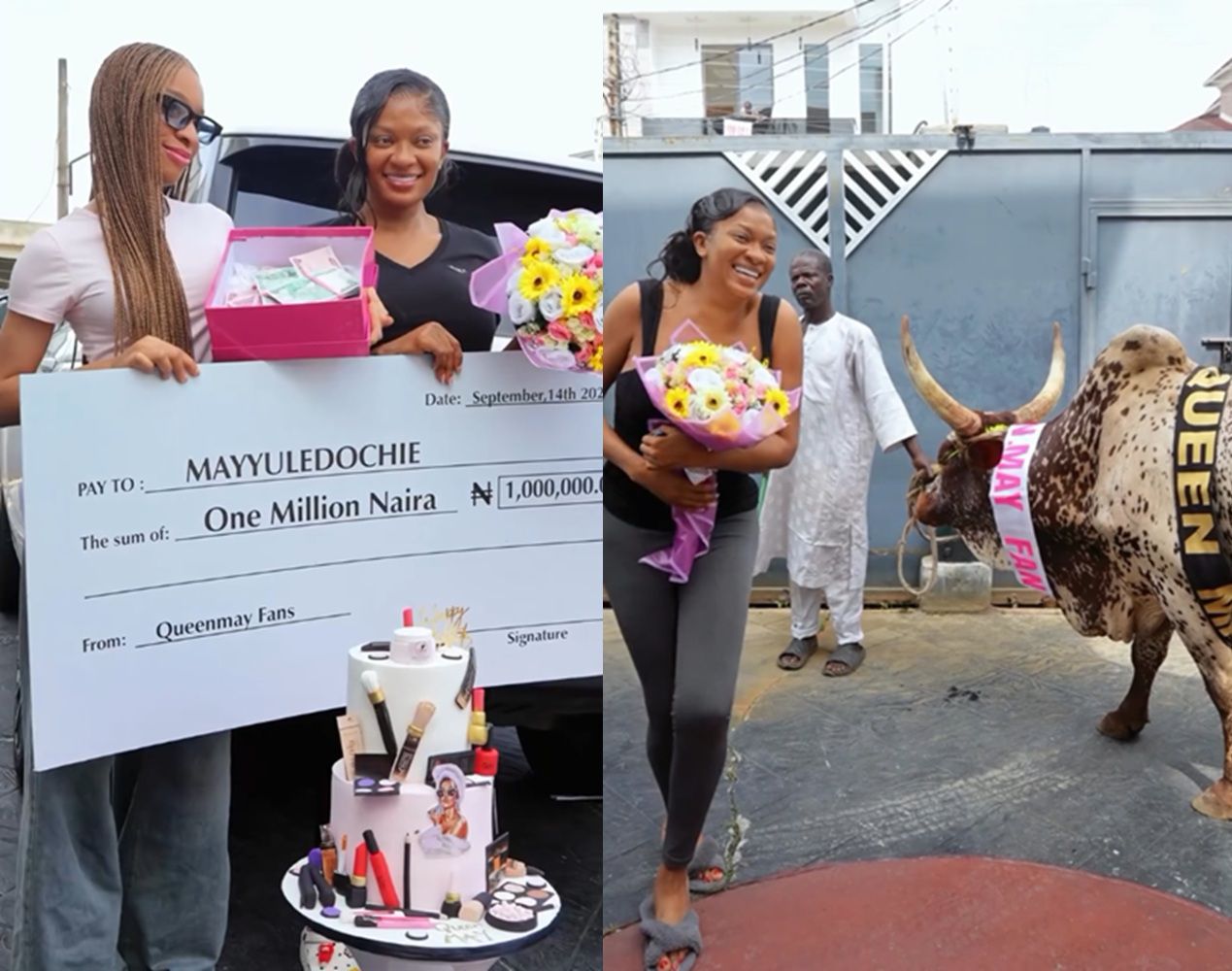 Fans Shock May Edochie with ₦1 Million, a Live Cow, and Lavish Gifts as Birthday Turns into a Festival of Love