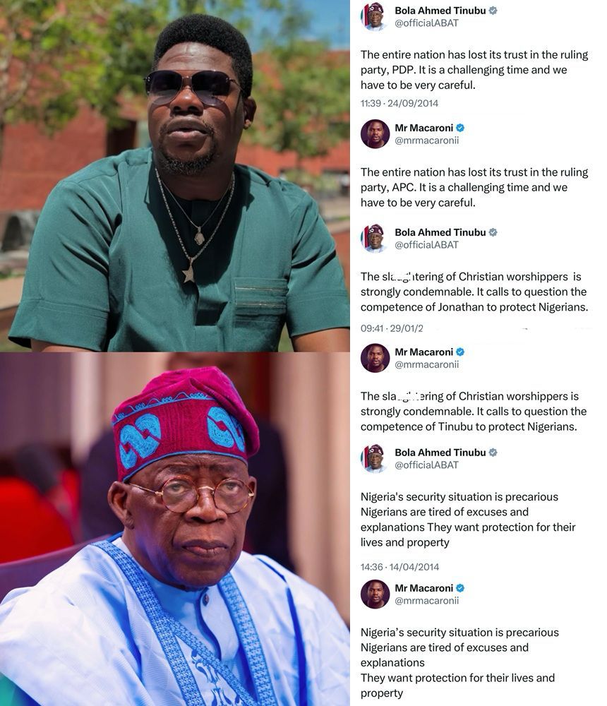 Mr Macaroni Claps Back at Tinubu Using His Own Tweets: 