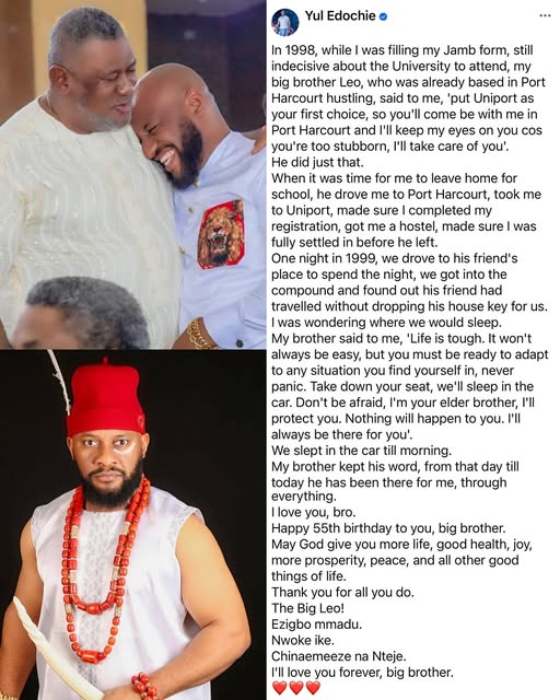A Brother’s Promise: Yul Edochie Shares Emotional Tribute as Big Brother Leo Turns 55