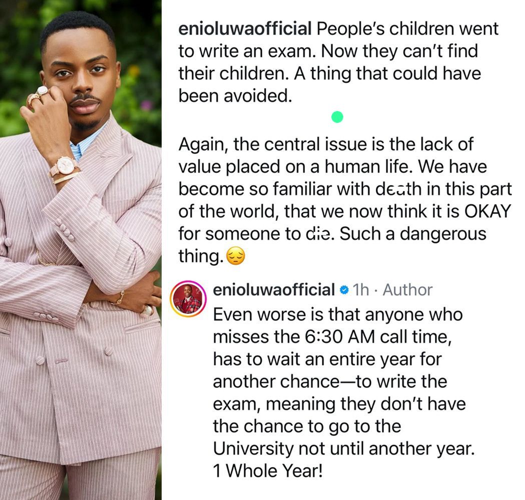 Enioluwa Slams Exam Body Over 6:30 A.M. Exam Time: 'We No Longer Value Human Life'