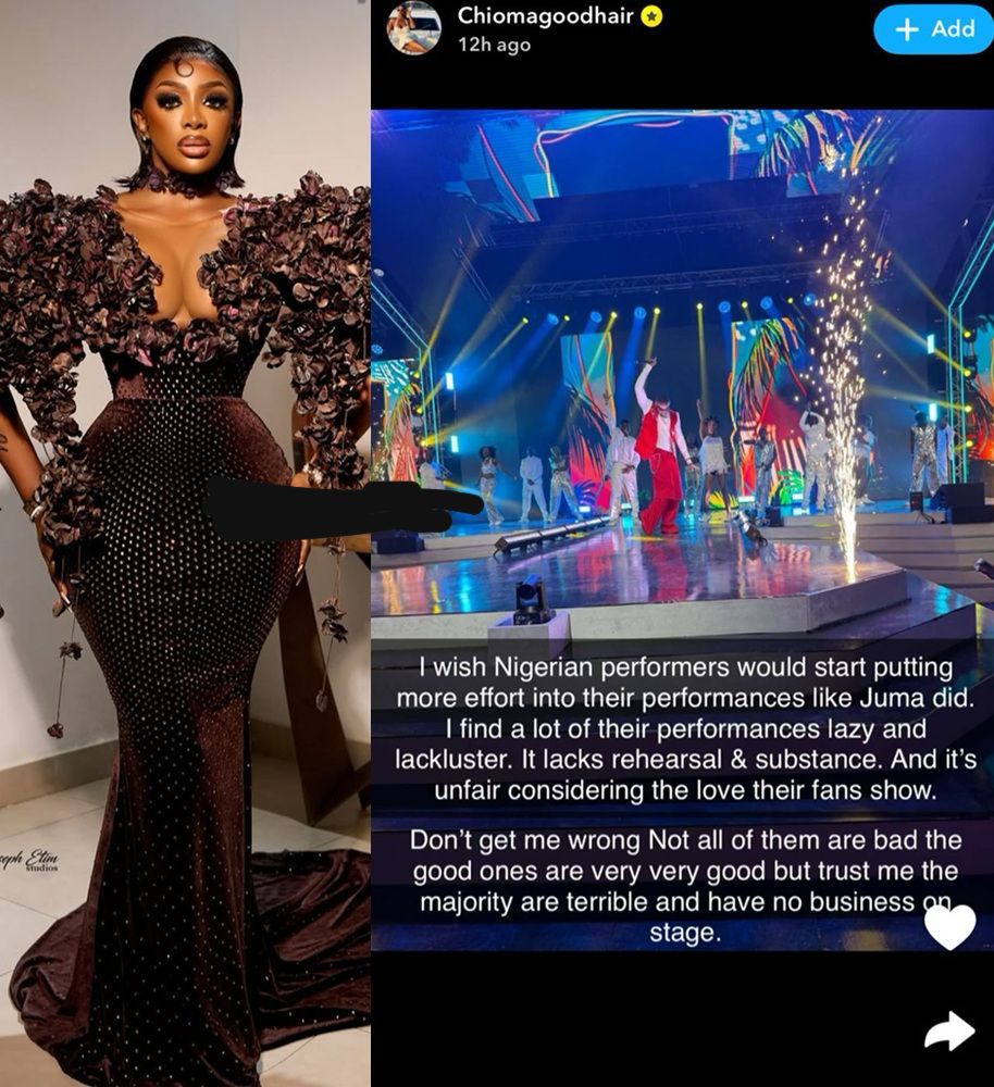 Chiomagoodhair Applauds Tanzanian Star Juma Jux, Calls Out Nigerian Performers for Lackluster Stage Energy