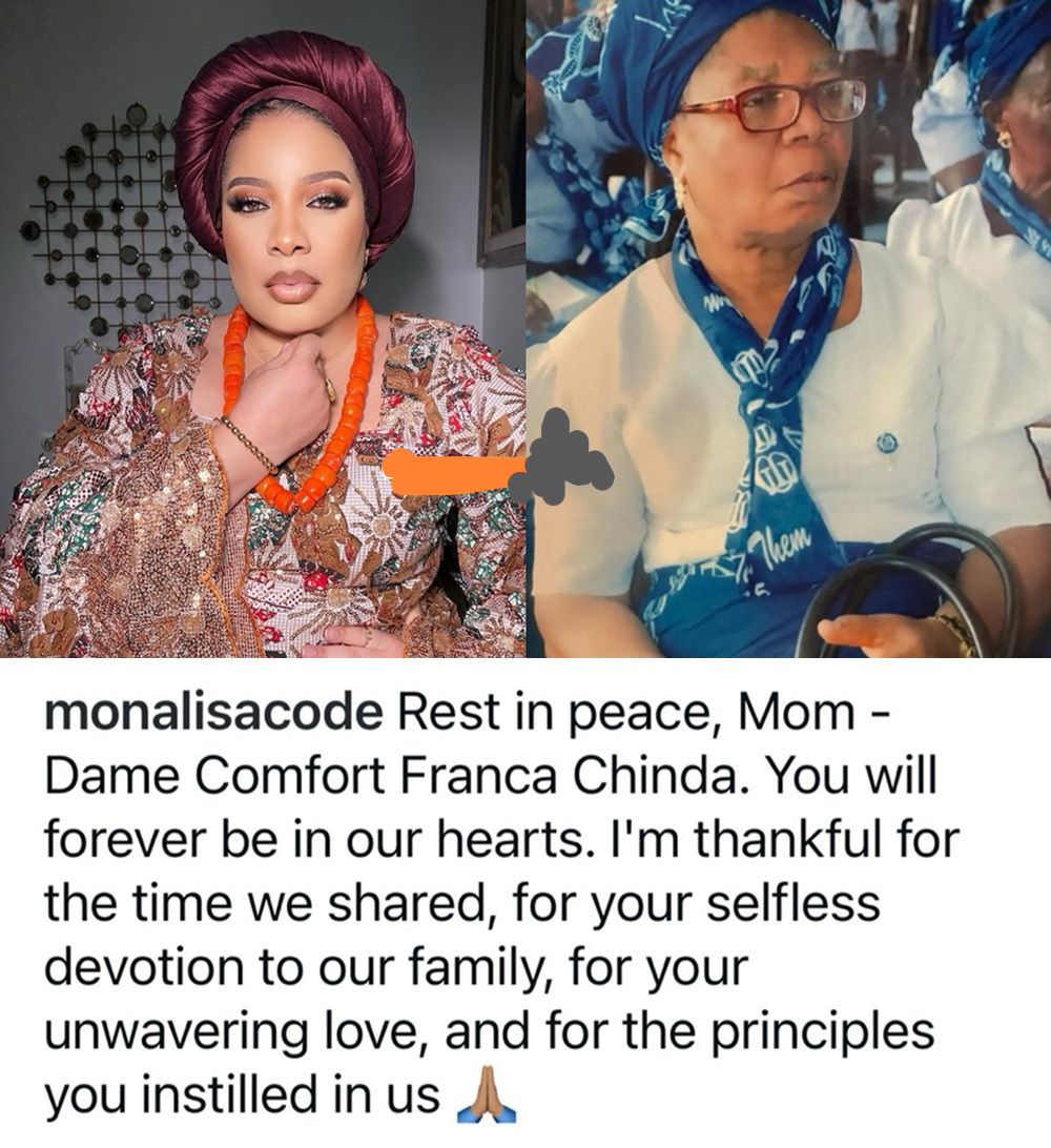 A Heartfelt Goodbye: Monalisa Chinda Mourns the Loss of Her Beloved Mother, Dame Comfort Franca Chinda